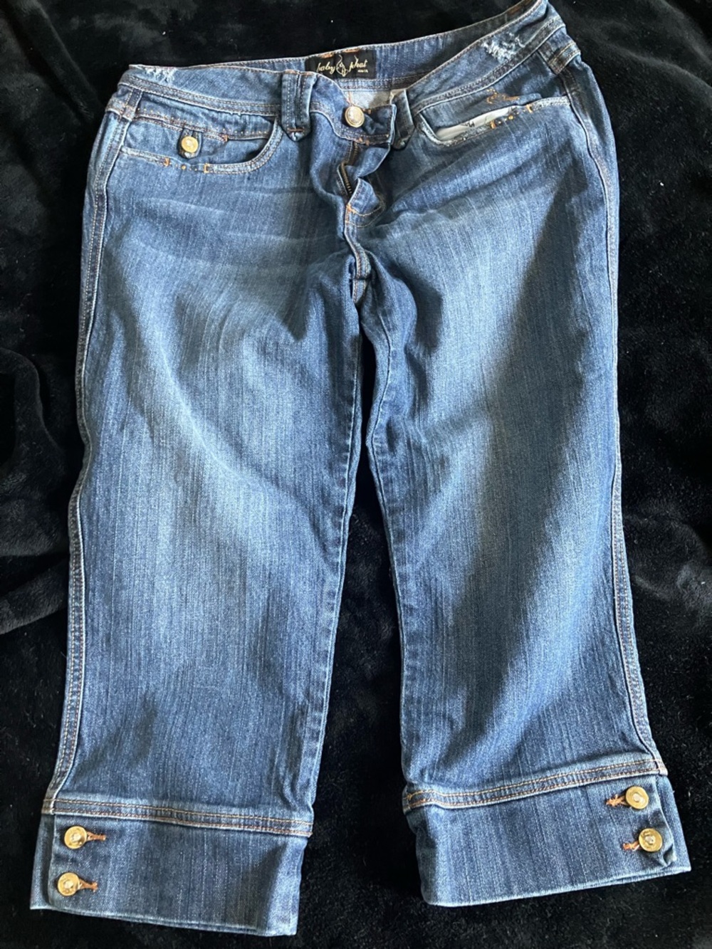 Baby Phat Women's Blue Cropped Button-Cuff Jeans